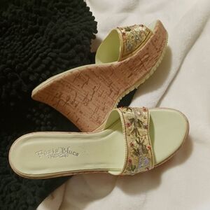 Paris Blues Embellished Wedges - Cream and Tan